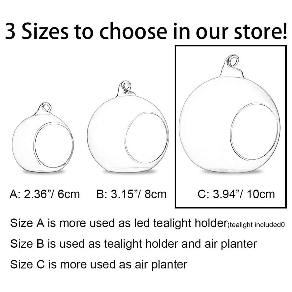 Set of 12 Air Plant Holder Hanging Glass Globe Tea Light Candle Holders Home Wedding Party Centerpieces Decor Indoor Outdoor Tealight Candleholders (12Pcs 4 inches Diameter)