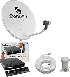 Kit Completo Antena Parabólica 60 cm Banda Ku Receptor Century B7 + LNBF Simples + Cabo 15M