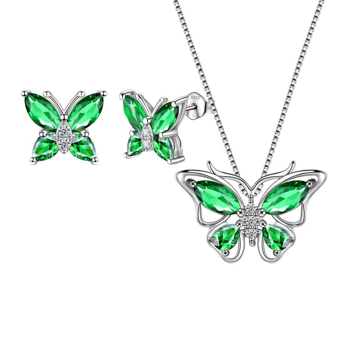 Aurora Tears 925 sterling zilver vlinder halsketting oorbellen ringen geboortesteen sieraden set hanger dating hanger geschenken voor vrouwen en meisjes, Sterling zilver, Topaas