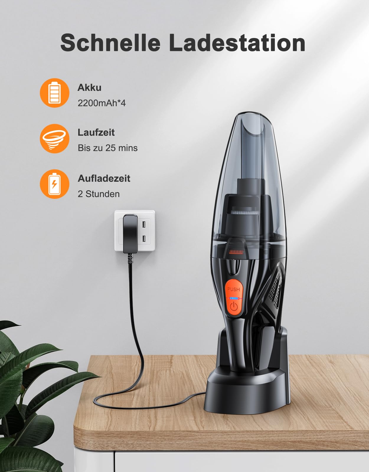 Handstaubsauger Akku, [9000Pa & Schnellladestation] Handstaubsauger Kabellos mit LED-Lichter, 2 Waschbar HEPA-Filter, Nass & Trocken Auto Staubsauger Antriebsriemen Stark für Haus, Büro, Auto