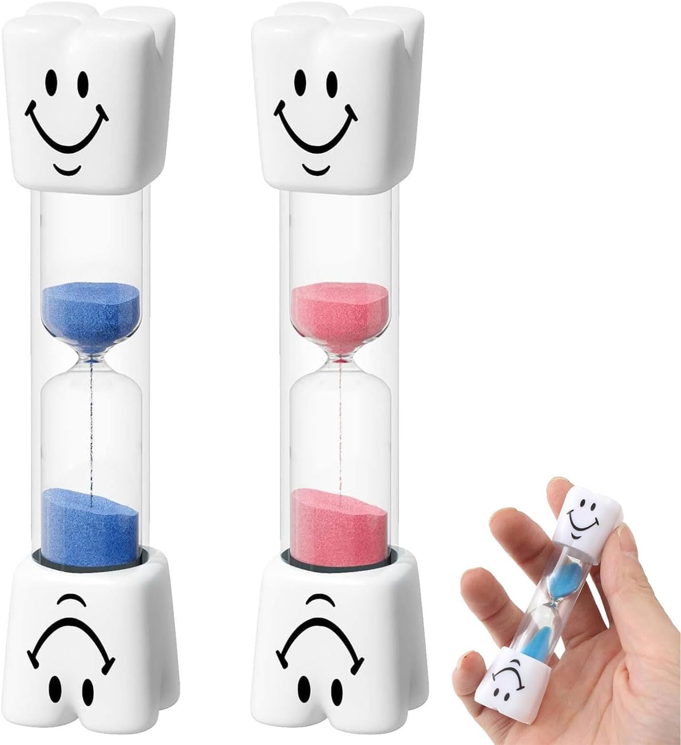 Uśmiechnięta klepsydra 3 minuty, 2 szt. Uśmiechnięte dziecko Wielofunkcyjny timer do szczotkowania zębów, kuchni, prysznica i rutyny, mały stoper, idealny do nauki czasu i gier