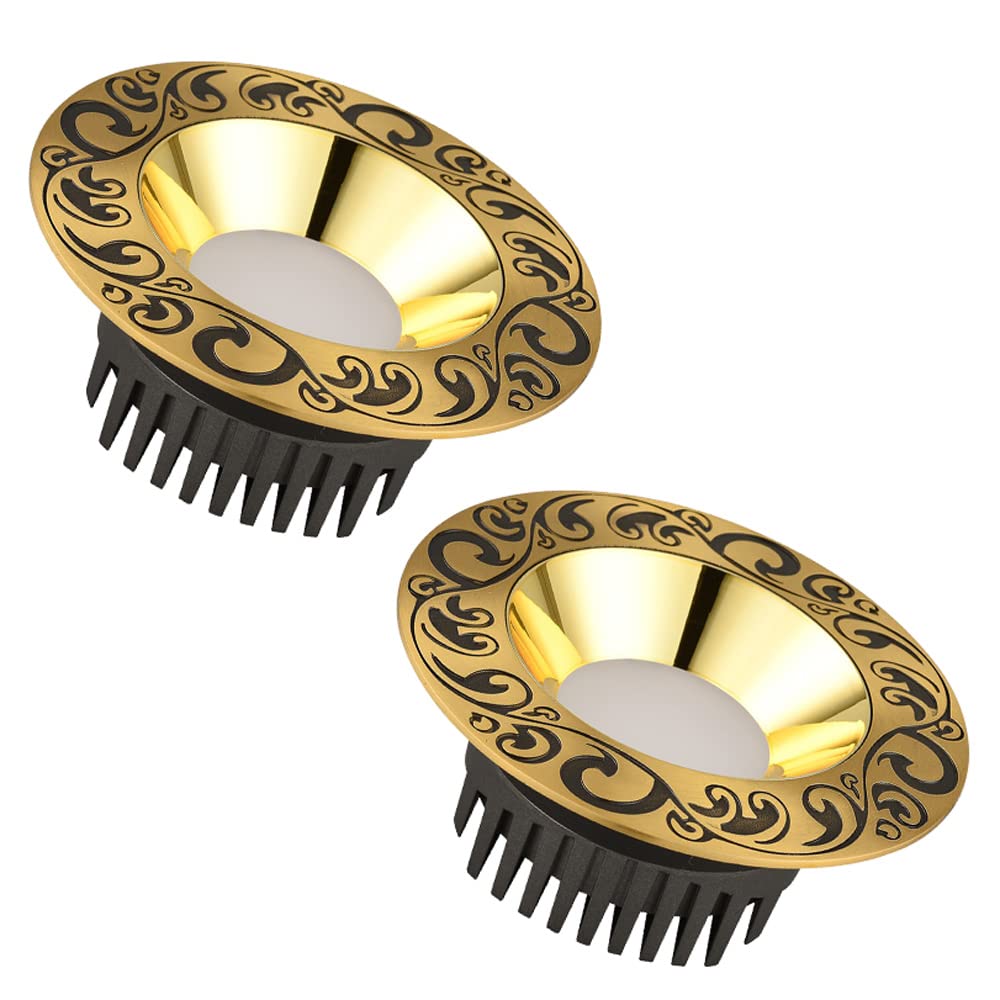 GTHTUHFD 2/5/10 Pack Brass Canless Led Downlight 4In 5In Recessed Ceilling Potlight Gold Wafer Light Eyeball Recessed Light 12W, 14W, 16W, 18W,Warm White Light,2pack-14W