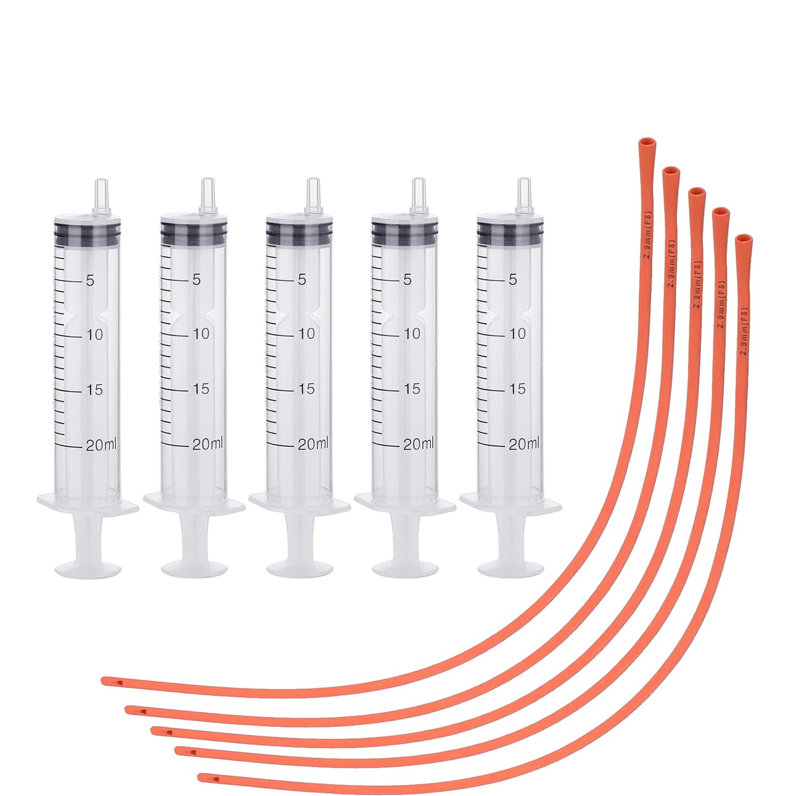 Yoogeer 5 Set Puppy Kitten Feeding Tube Kit Include 5 Pack 8 FR Red Rubber Puppy Feeding Tube and 5 Clear Kitten Syringe for Lamb,Goat,Sheep,Puppy,Kitten Whelping Feeding Watering (20ML)