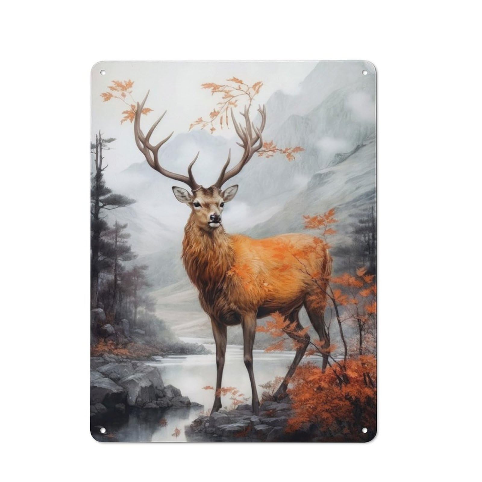 Junmoney Deer Animal Art Metal Sign 40X30cm With For Workshop Wall, Vintage Decor, A Decorative Christmas Gift For Metal Sign Collectors