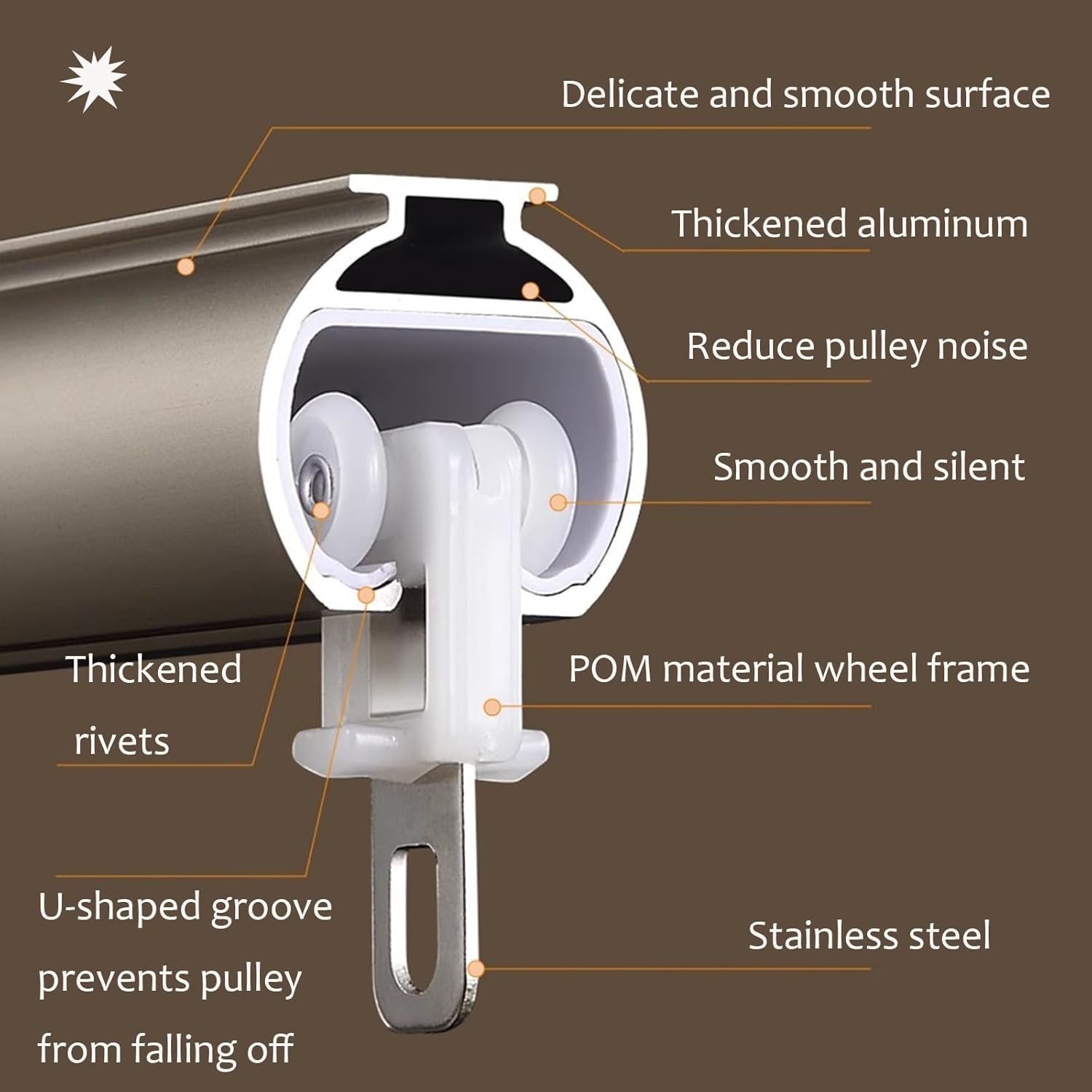 Champagne Silent Curtain Rod 250cm/8.2ft (2 x 125cm) - Ceiling or Wall Mounted - Perfect for Bedroom & Living Room Modern Home Décor