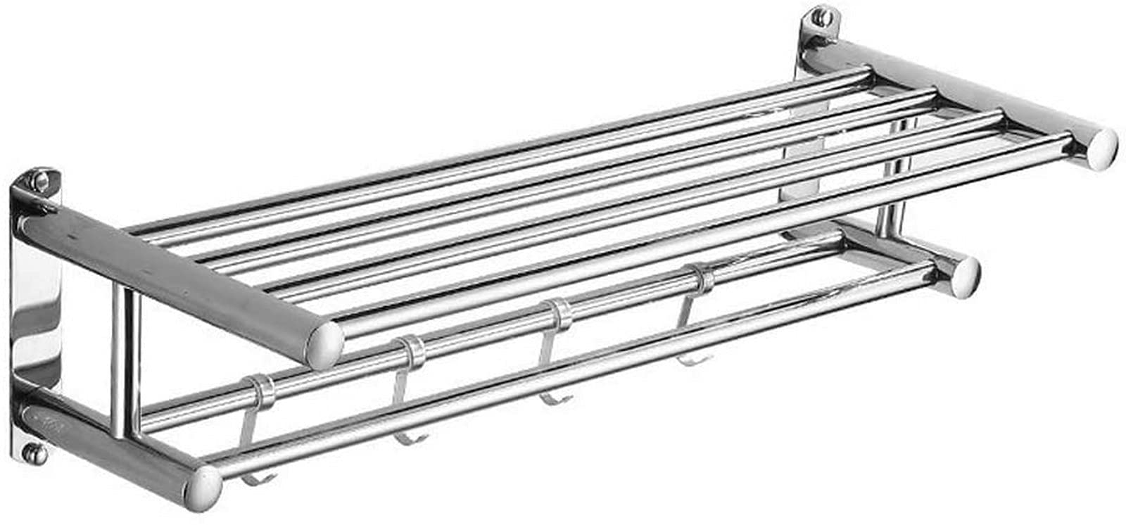 GONMDOPY Towel Rail,Bathroom Shelf Double Layer Wall Mounted Stainless Steel Bathroom Towel Rackrror Polishing Chrome Finished Dual Row Towel Shelf for/60Cm