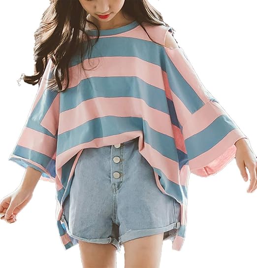 Amazon Co Jp Heaven Days ヘブンデイズ 子供服 Tシャツ 半袖 カットソー チュニック オフショルダー ボーダー キッズ 女の子 子ども 1908l0606 ファッション