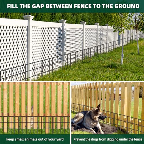 Image of 10 Panels Animal Barrier Fence, 14ft(L) x 13in(H) No Dig Garden Fence for Dog Rabbit, Rustproof Metal Fence Gap Filler, Decorative Fences Edging Border Ground Defense for Outdoor, Yard, Patio