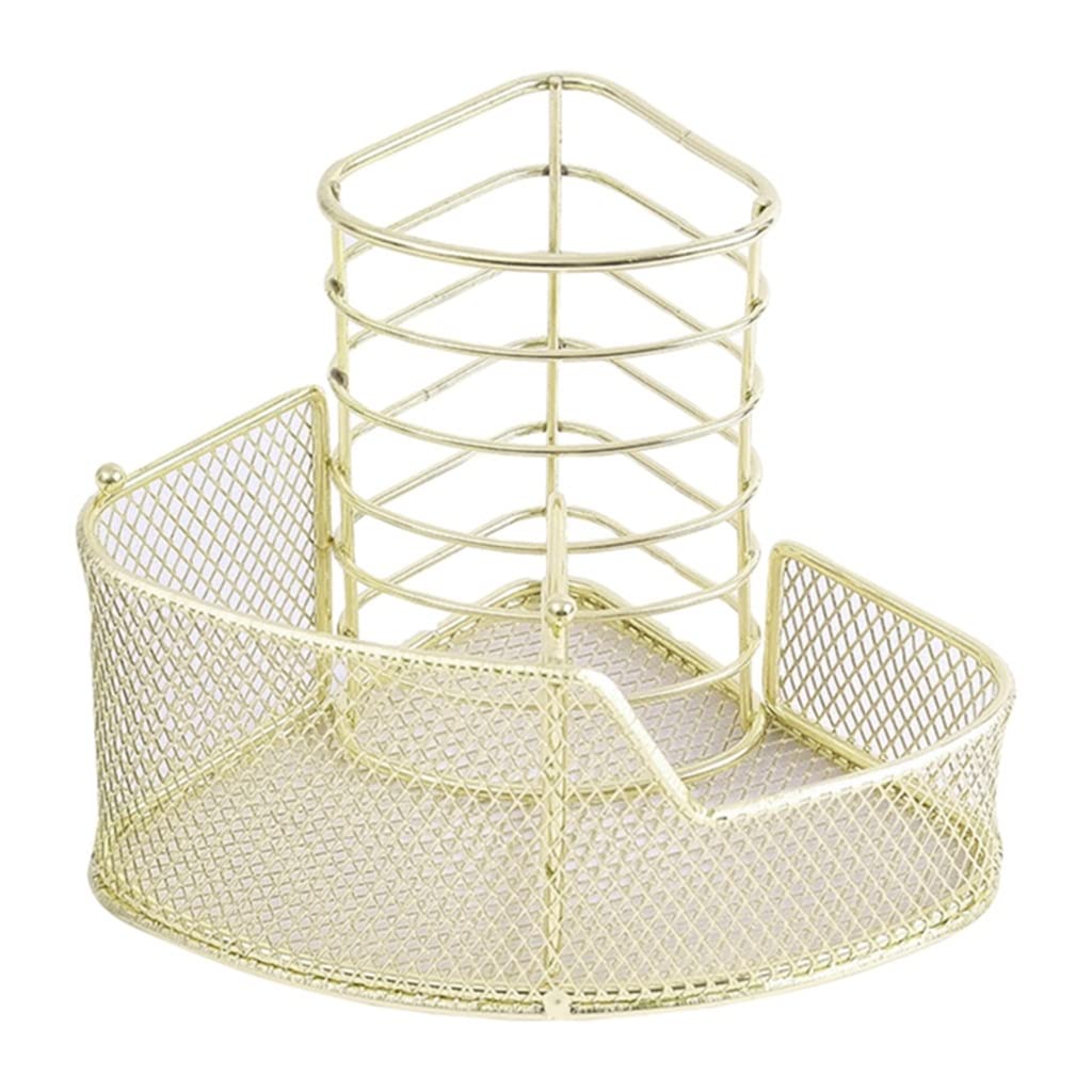 Portapenne Triangolare in Metallo con Rete Color Oro Rosa, portaoggetti per cancelleria, 3 Scomparti (Oro 14,8x10 cm)