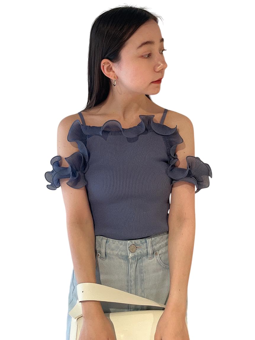 CRAMPLE®Summer Ruffled Splice Off Shoulder Pullover Japanese Strap Slim Fit Women Solid All-Matched Short Top-picture-25