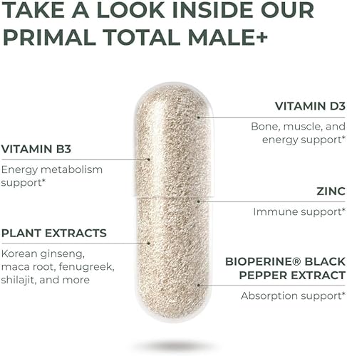 Miniatura 6 de Primal Harvest Total Male+ y suplemento de magnesio optimiza la salud de los hombres con nutrientes específicos para vitalidad y recuperación,