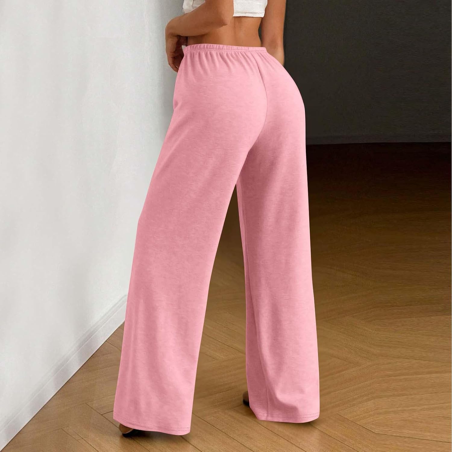 Women's Pajamas Pants Casual Loose Comfy Drawstring High Waist Pants Sleep Bell Bottom Lounge Cute Pajama Sleepwear