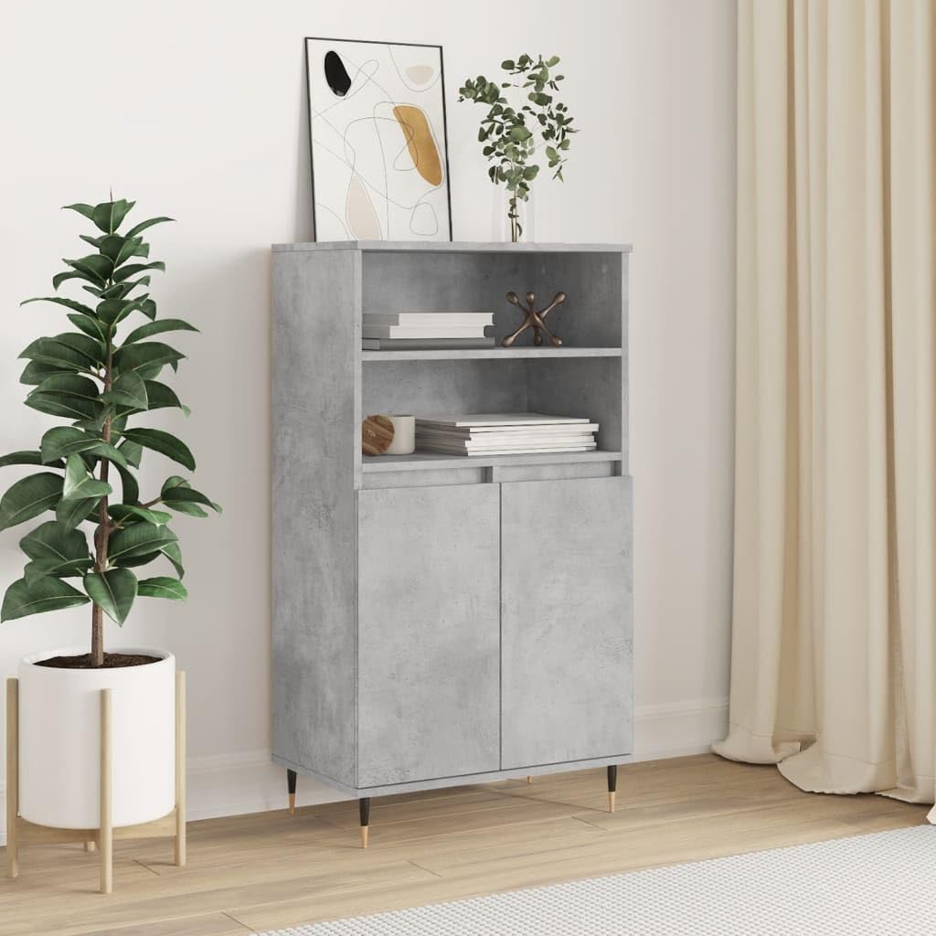 Credenza VidaXL In Legno Multistrato Rovere Fumo – 60x36x110 Cm, 6 Ante, Piedini In Metallo, Stile Industriale
