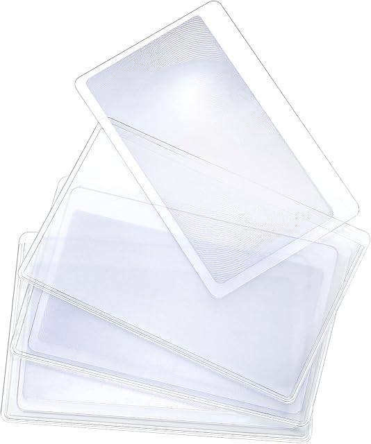 3 Pieces Credit Card Size Magnifier Fresnel Magnifying Lens Reading Magnifier Lens Plastic Pocket Magnifier Card 3X Loupe Reading Aid Helper Fresnel Lens for Reading and Fire Starter, Transparent