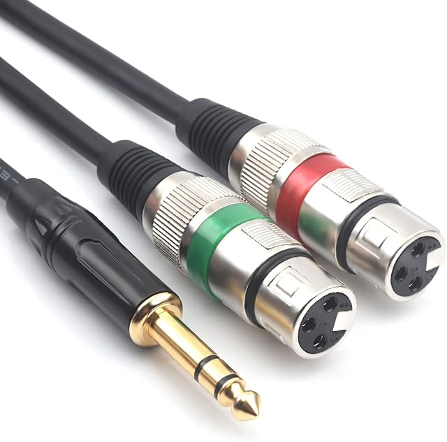 SiYear 6.35mm (1/4inch) TRS Male Plug to Dual XLR Female Microphone Stereo Unbalanced Audio Converter Adapter Y Splitte Cable Cord 5Feet))