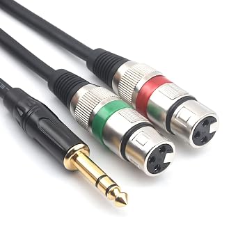 6.35mm 1/4inch TRS Male Plug to Dual XLR Female Microphone Stereo Unbalanced Audio Converter Adapter Y Splitte Cable Cord 1.5Meters