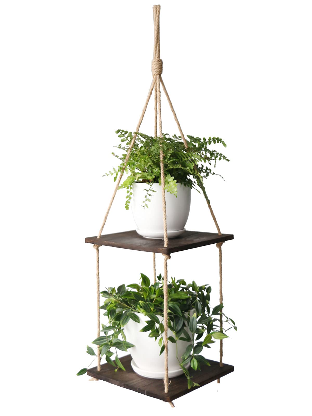 Buy ABETREE 2 Tier Hanging Shelf Wood er Hanger Pot Holder with Jute