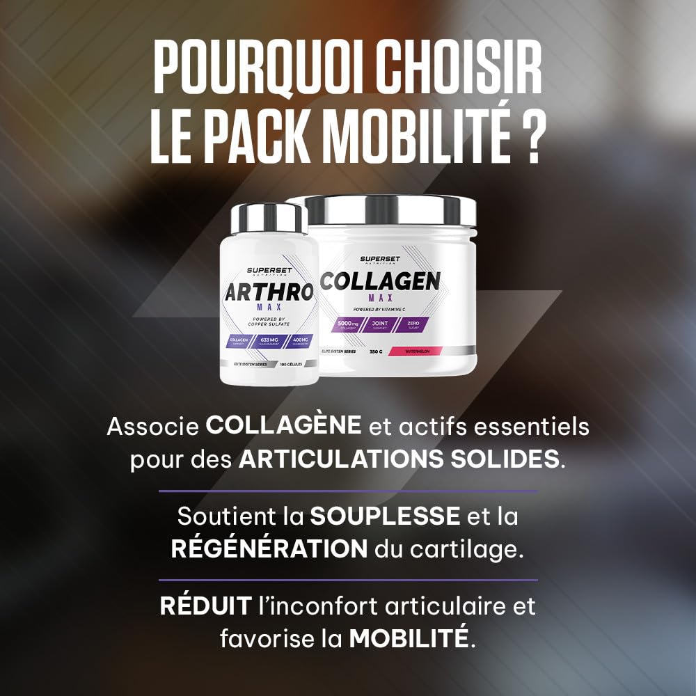 Superset Nutrition | Pack Mobilité - Arthro Max (100 Caps) - Collagen Max (350g) Pastèque | Le pack parfait pour des articulations au top !