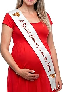 Serencatcher Pizza Baby Shower Sash for Mom, A Special Delivery Is On The Way Mom to Be Satin Sash with Gold Pin for Pizza Theme Baby Shower Party Decorations Gifts Favors