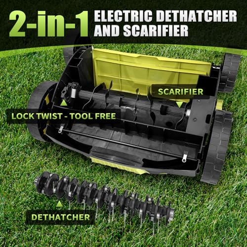 SEYVUM 15 Amp 15 inch Electric Dethatcher and Scarifier, Corded Lawn Dethatcher with 40L Collection Bag, 5-Position Working Height, Green - Image 6