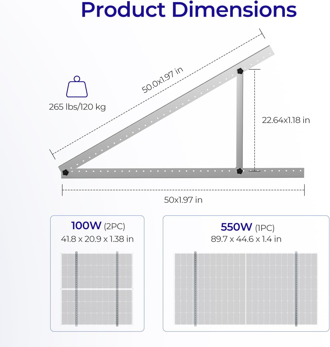 Renogy 50in Mounting Brackets , Adjustable Solar Panel Mount with with Foldable Tilt Legs – Compatible with Flat Surfaces, Supports Up to 320W, Over 160W Renogy N-Type Panels or 2 x 100W Panels