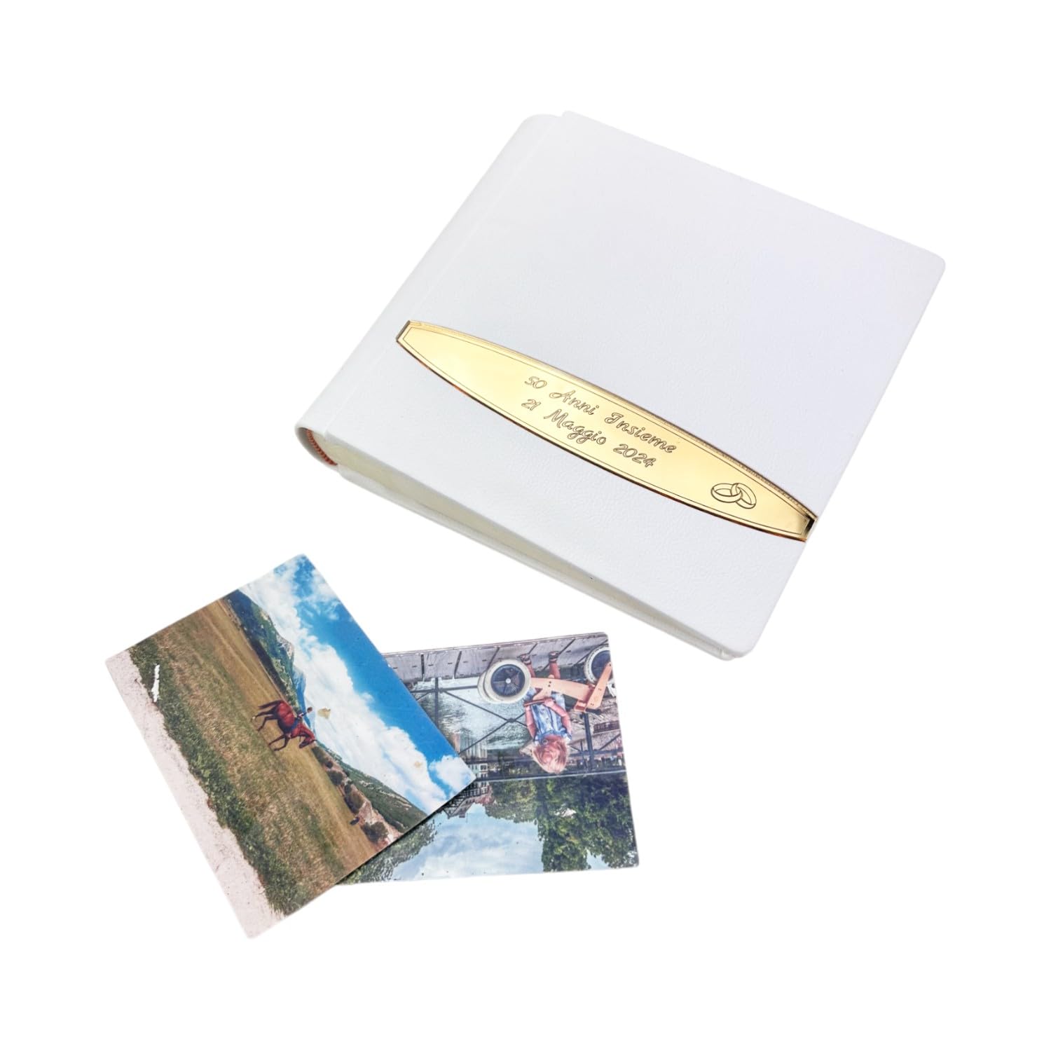 Album Fotografico Artigianale -Cristel Specchio- in similpelle pregiata, con inserto in Plexiglass Personalizzabile,classico con velina,Matrimonio,Compleanno,Regalo,Wedding,Anniversario (Bianco)