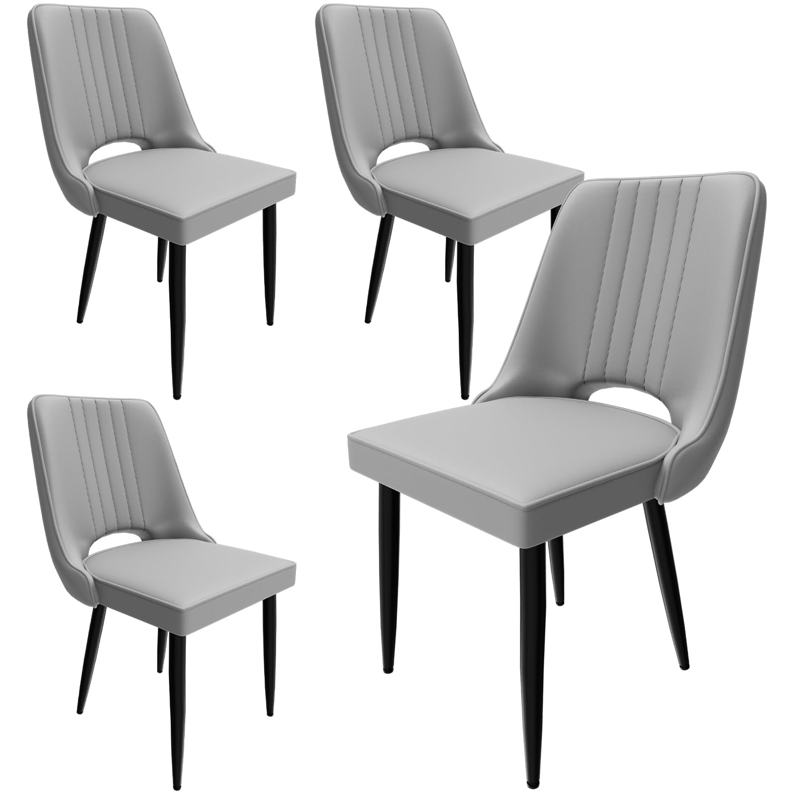 AnYu Furniture Sillas de Comedor Pack 4, Sillas de Cocina Imitacion Piel con Respaldo Alto, Cadeiras Sala Jantar Modernas con Patas de Metal, Sillas Nordicas Tapizadas Aptas para Salon Cocina (Gris)