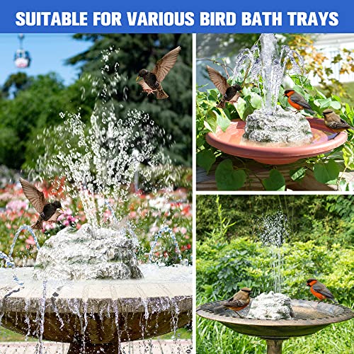 5W Solar Bird Bath Fountains Rock, Solar Power Bird Bath Water Fountain Rock Gray Moss Resin Granite With Water Pump And 5 Nozzles For Hummingbird Outdoor, Garden, Pond, Patio, Backyard, Fish Tank #TOP3