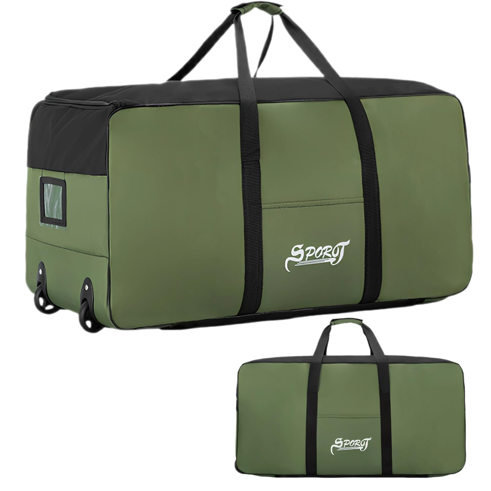 Bolsas de Viaje Grandes con Ruedas, 120L Bolsa de Deporte con Ruedas Impermeable, Bolsa Fin de Semana Plegable para Mujer Hombre, Bolsa Gimnasio para Viajes Deporte, 80x40x40cm (Verde)