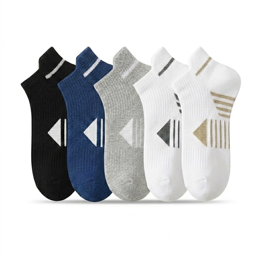 darviloza Unisex Ankle Socks for Men & Women, Pack of 5 Cotton Blend Athletic Low Cut Socks with Cushioned Sole, Ribbed Arch Support & Arrow Design for Gym, Running, Sports and Daily Wear-picture-12