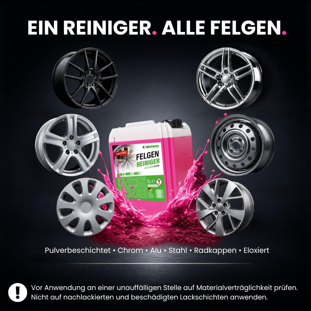 EXO Felgenreiniger 5L Original | Bremsstaub Entferner selbsttätig | pH-hautneutral & säurefrei | mit Wirkindikator | für alle Felgentypen | Alu Stahl Chrom