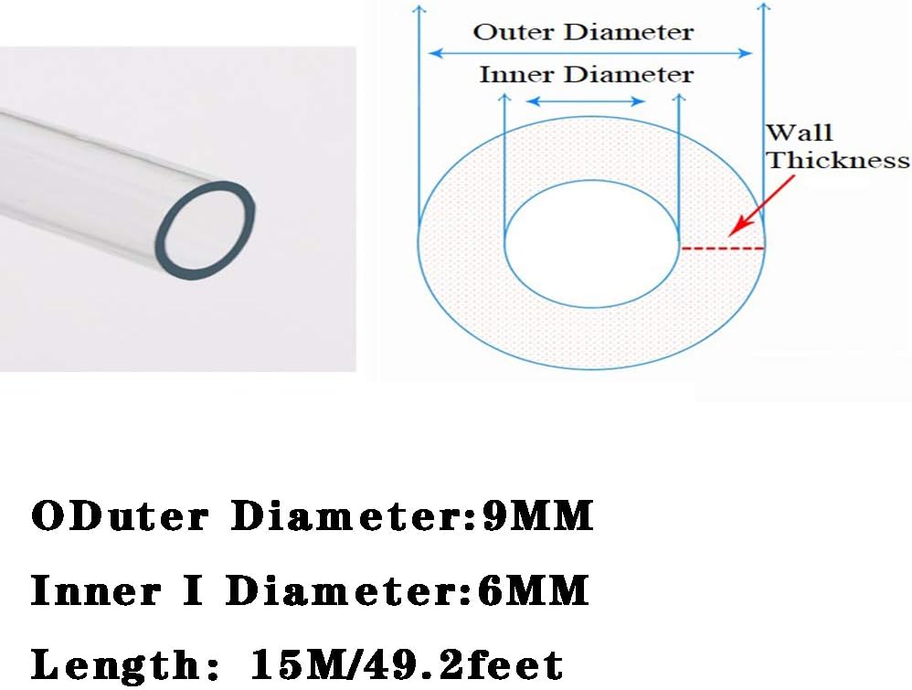 GOONSDS Silicone Tube Flexible Silicone Hose, Water Hose Pipe for Pump Transfer for Laser Engraving Machine,9mmx6mm Length 15m49.2feet