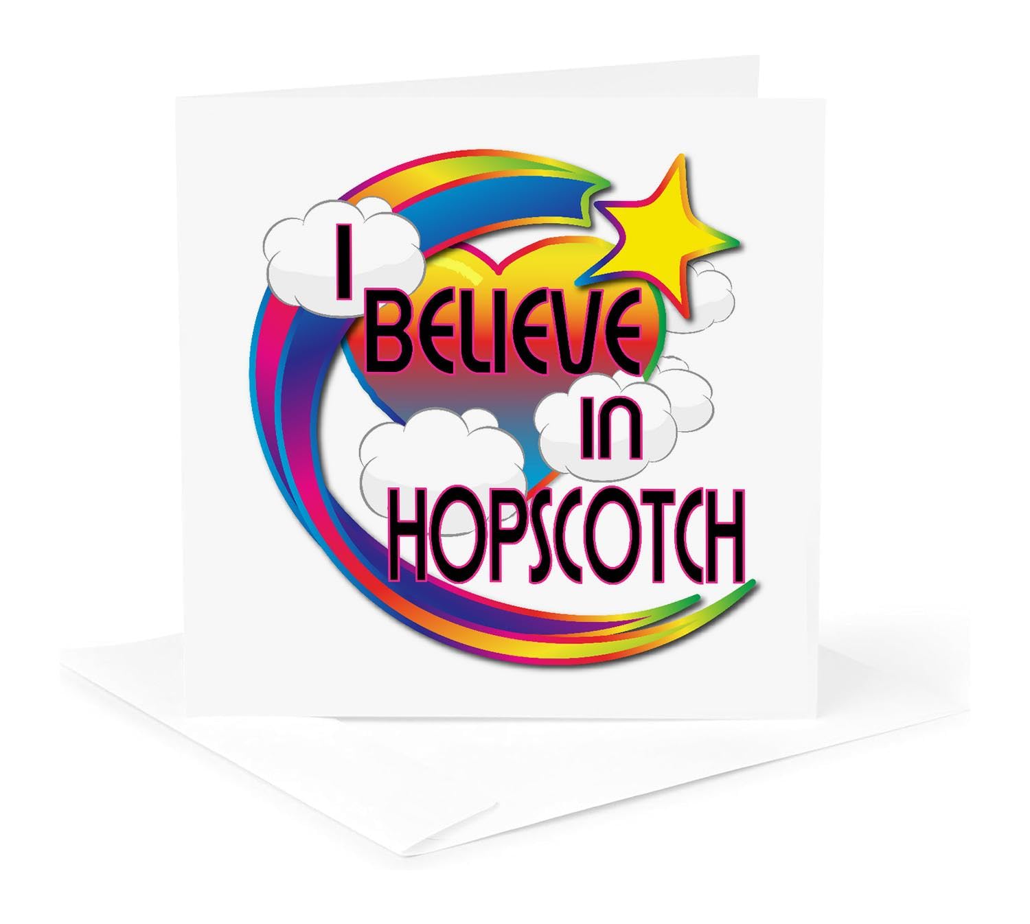 3dRose Greeting Card - I Believe In Hopscotch Cute Believer Design - Believe In Dreamy Belief Designs