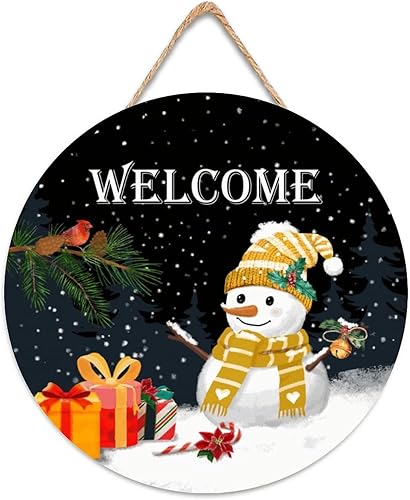 Miniatura 36 de Christmas Snowman Welcome Door Sign Winter Wooden Front Door Hanger Home Hanging Porch Sign Xmas Snowman Wood Ornament for Christmas Winter Holiday