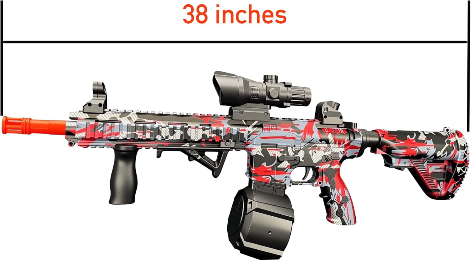 38-Inch Water Bead Blaster Toy for Ages 15+, Dual Play Modes, 7.4V Rechargeable Battery, Large-Capacity Hopper, Accessories Kit for Outdoor Group Play