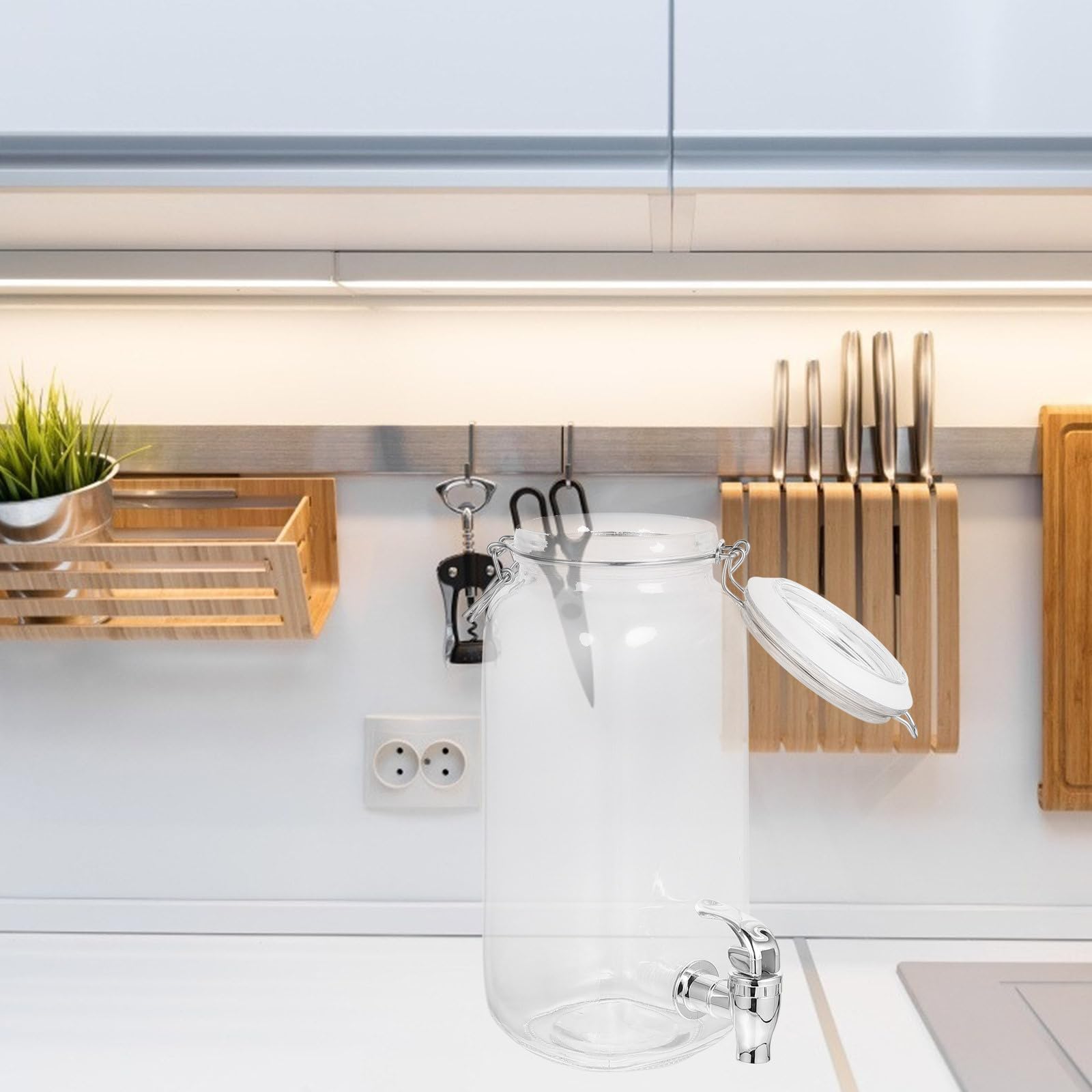 Dispensador de Bebida de Vidrio con Grifo de 2l, Barril para Jugos y Bebidas, Diseño para Mantener Frescura y Uso en Cocina o Eventos