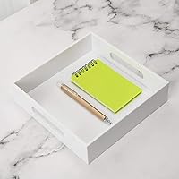 Vista 48 de Bandeja de servir de acrílico blanco brillante con asas resistentes - 10x15 pulgadas - Bandeja para servir café, aperitivos, desayuno, mayordomo