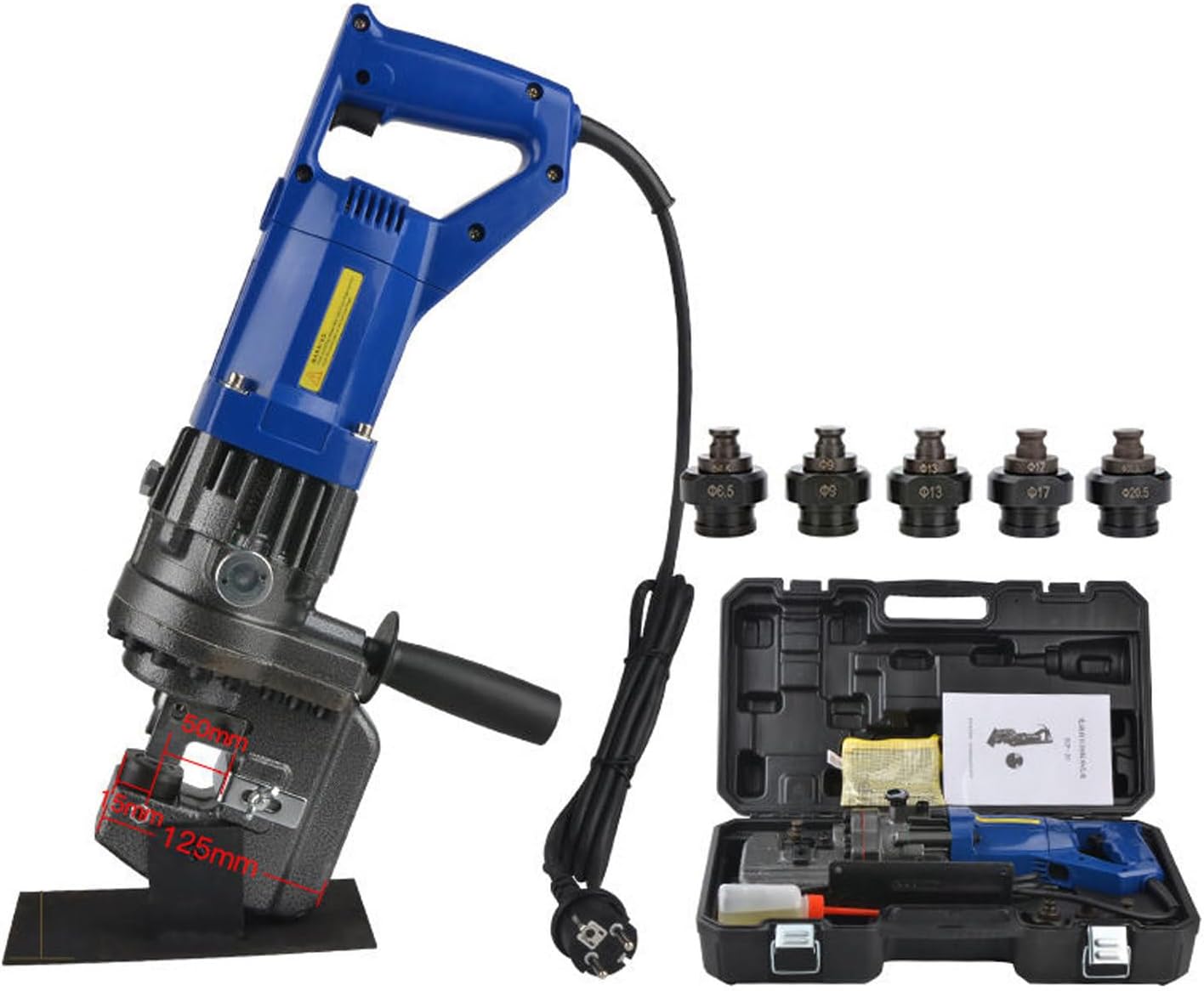Hydraulic Hole Punching Tool,Electric Hydraulic Hole Puncher,for Steel,Iron,Aluminum,Copper Plates,of Punching Angle Steel 4-6# and Channel Steel Max 10#,with 5 Dies for Metal Plates Up-8mm