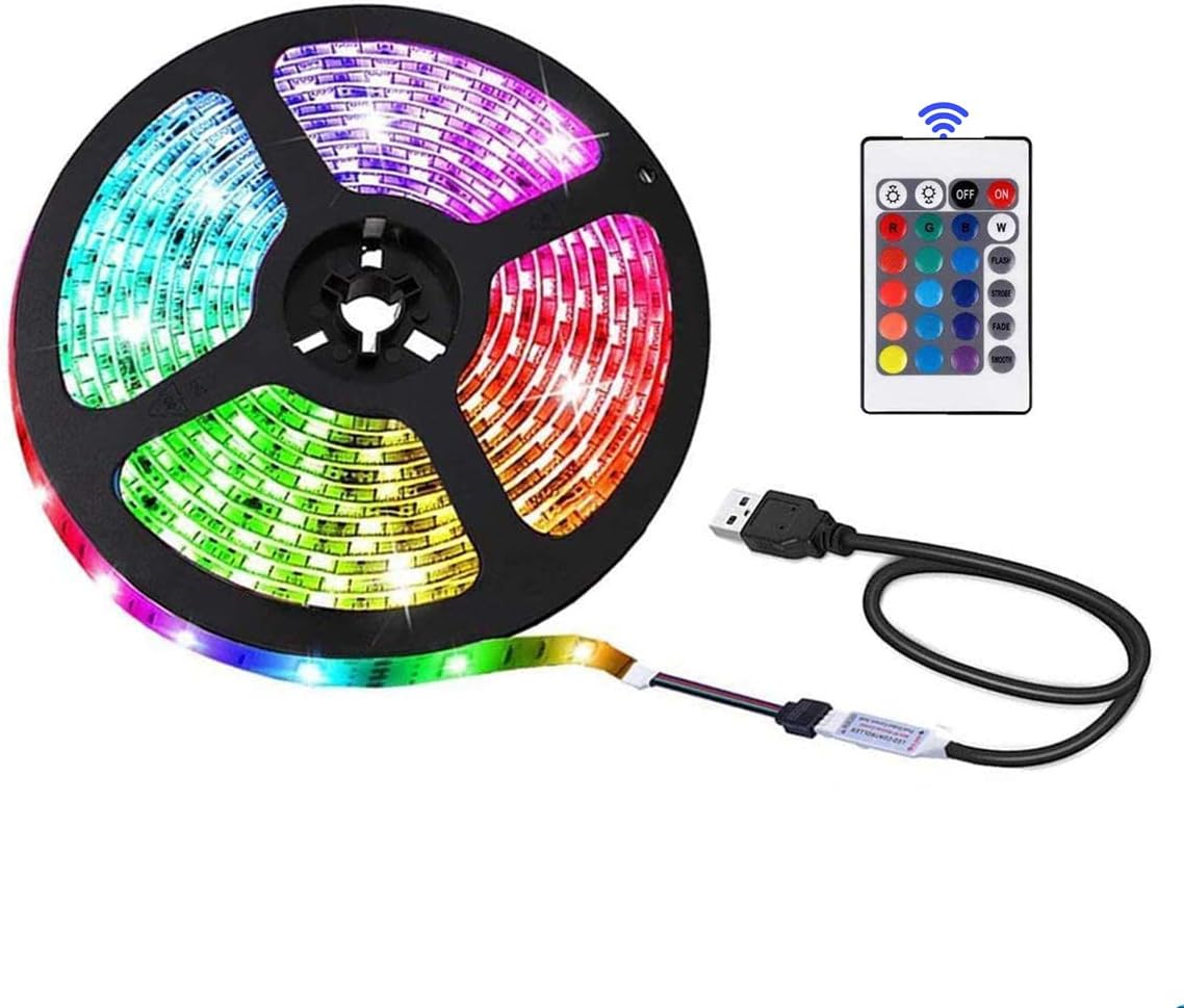 NA USB LED Strip Lights with 24 Keys Remote,6.56FT/2M, 5050RGB, 5 Volts,Safe and Touchable,DIY Indoor/Outdoor (2M/6.56FT)
