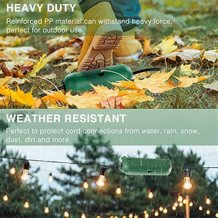 Flemoon 3 Pack Outdoor Extension Cord Safety Cover with Waterproof Seal, Weatherproof Electrical Connection Box for Outdoor Outlets, Plugs, Sockets, Holiday Decorations, Power Tools, Fountains, Green