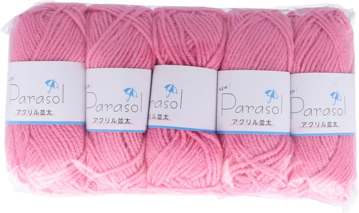 Yokota Parasol Acrylic Yarn, Medium Thickness, Solid Color, Set of 5 Balls, Col. 4 Pink, 6900