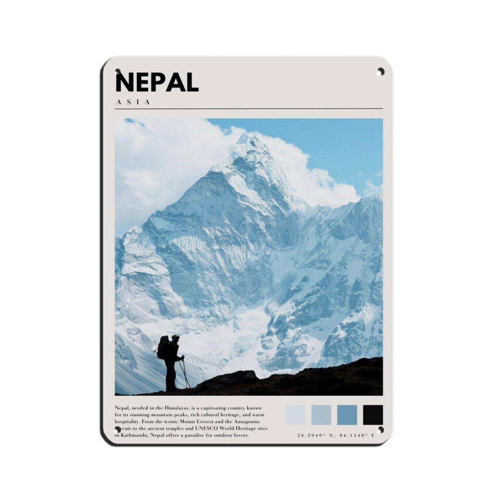 Nepal Mountain Poster Mt Everest Art Retro Poster Metal Tin Sign Chic Art Retro Iron Painting Bar People Cave Cafe Family Garage Poster Wall Decoration 12x16inch(30x40cm)