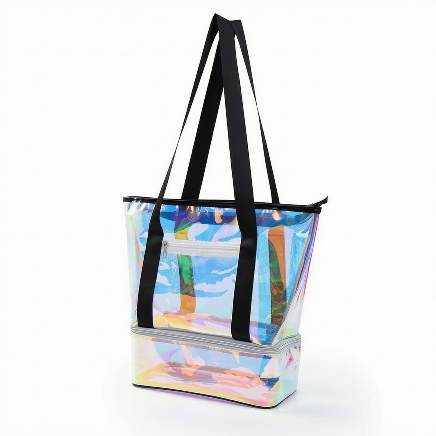 Iridescent Tote Bag with Wet Compartment Glossy Swim Storage Bag Waterproof Wipe-Clean for Beachgoers, Swimmers, Travel, Gym, Colorful Laser-image-42