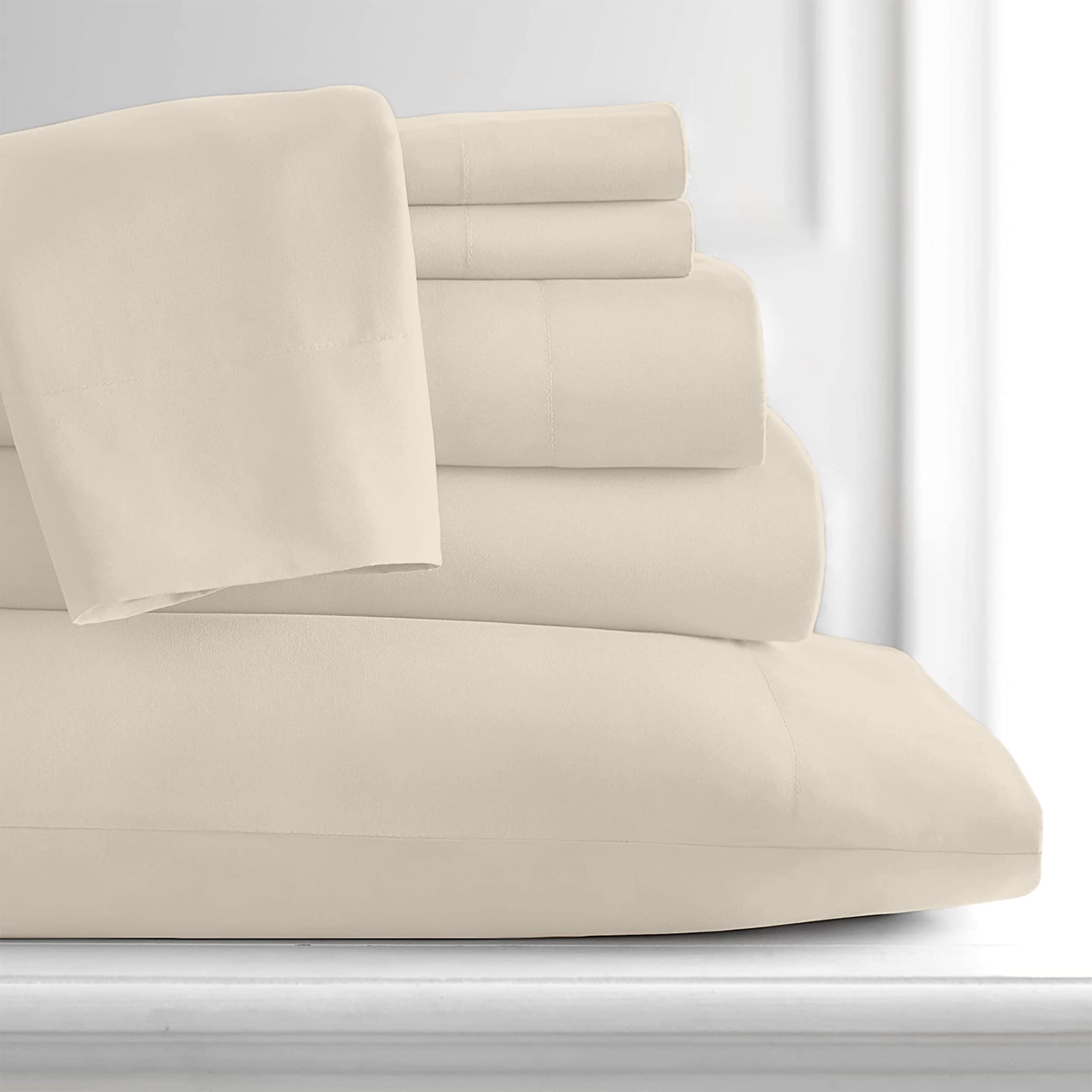 Hotel Essentials 3 Piece Sheet Set, Microfiber, Beige, Twin Sheet Set