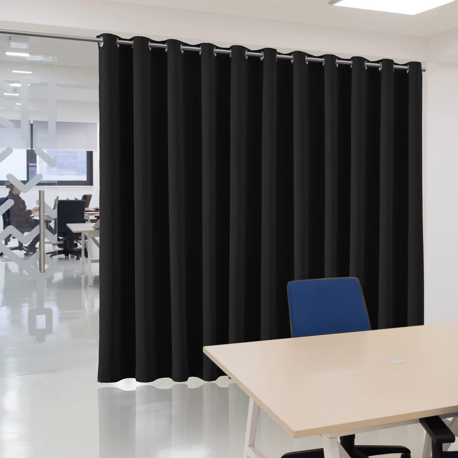 Blackout Room Divider Curtain for Bedroom Privacy Protection Thermal Insulated Extra Wide Space Partition Curtains for Home & Commercial Use, 12.5ft W x 9ft L, Black, 1 Panel