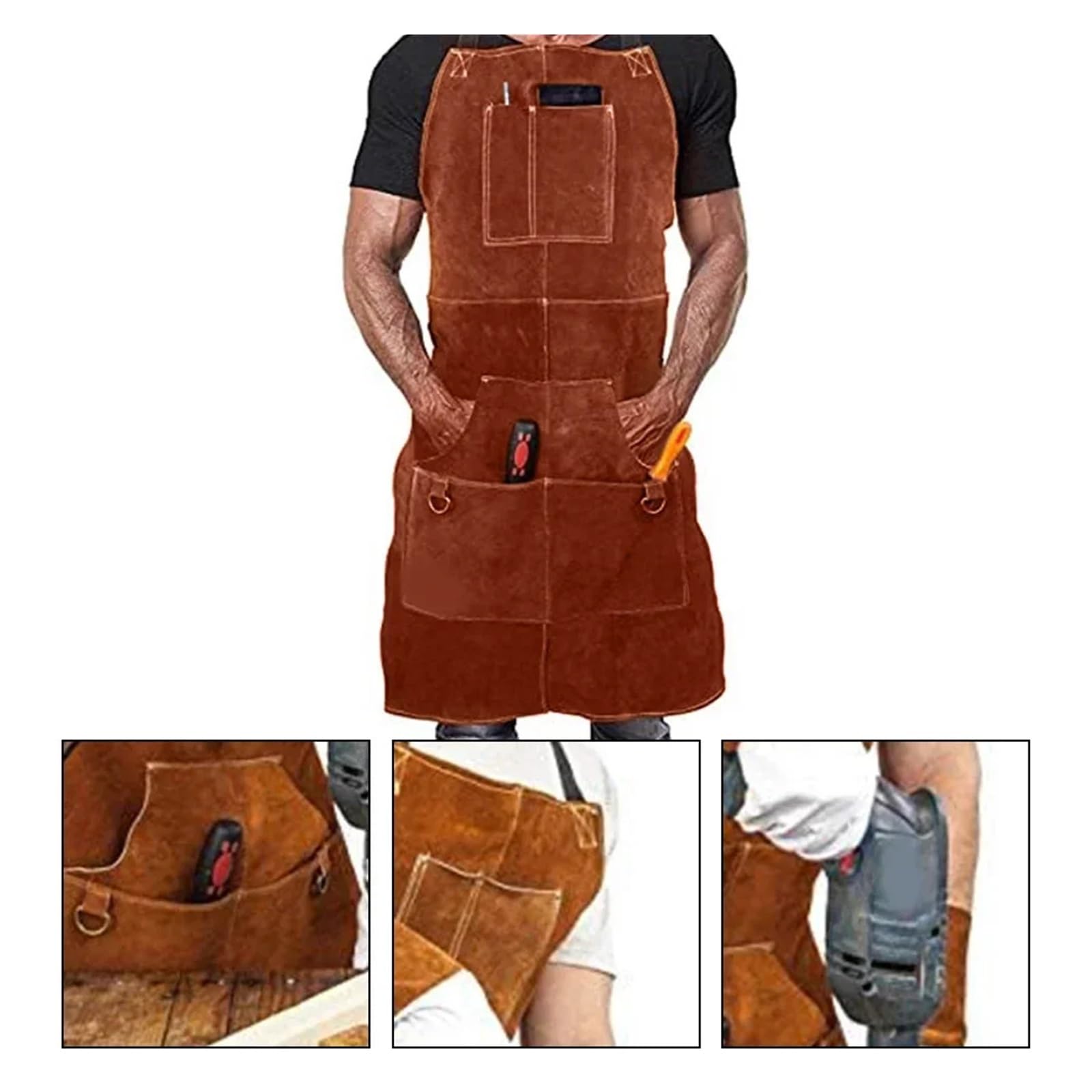 delantal cocina Delantal de soldadura cuero vaca delantal resistente taller uso Industrial profesional almacenamiento herramientas cobertura pecho a rodillas