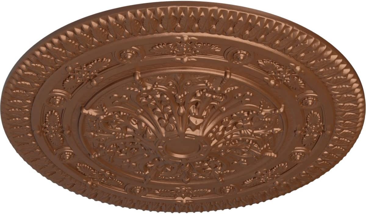 37 1/2"OD x 3 3/8"P Naple Ceiling Medallion (Fits Canopies up to 3 3/8"), Hand-Painted Polished Copper