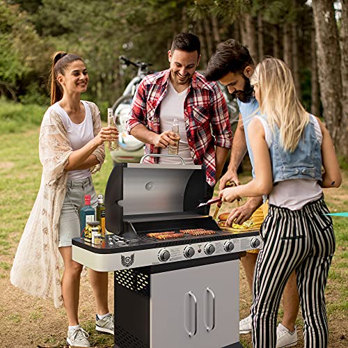 Foto von BBQ Chief Titanium Gas Barbecue - 4 Burners Stainless Steel with Side Burner Lid Thermometer Wheels for Camping / Balcony / Garden 13.3 kW Cast Iron Cooking Grate Grey - Grill, Grill Trolley, Grill