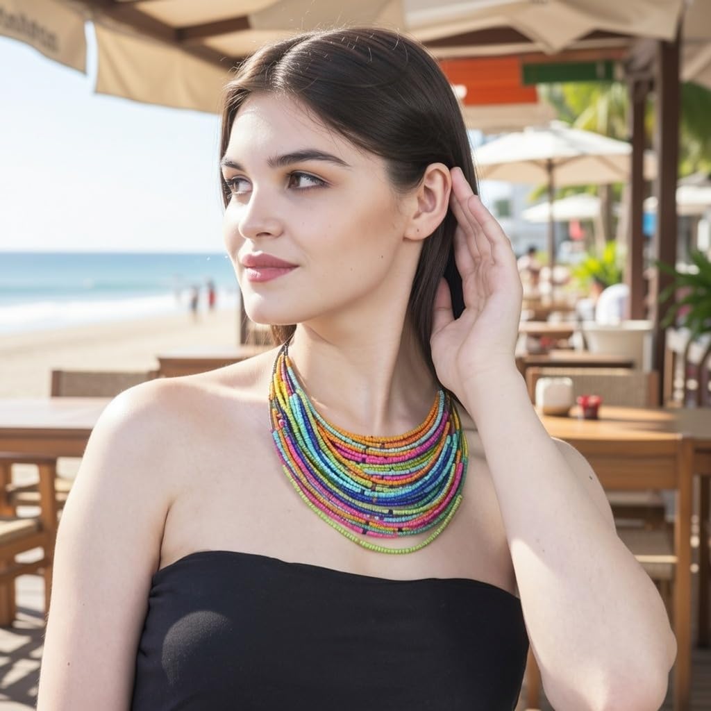Bohemian handmade beaded statement necklace for women and girls by Ishvaku