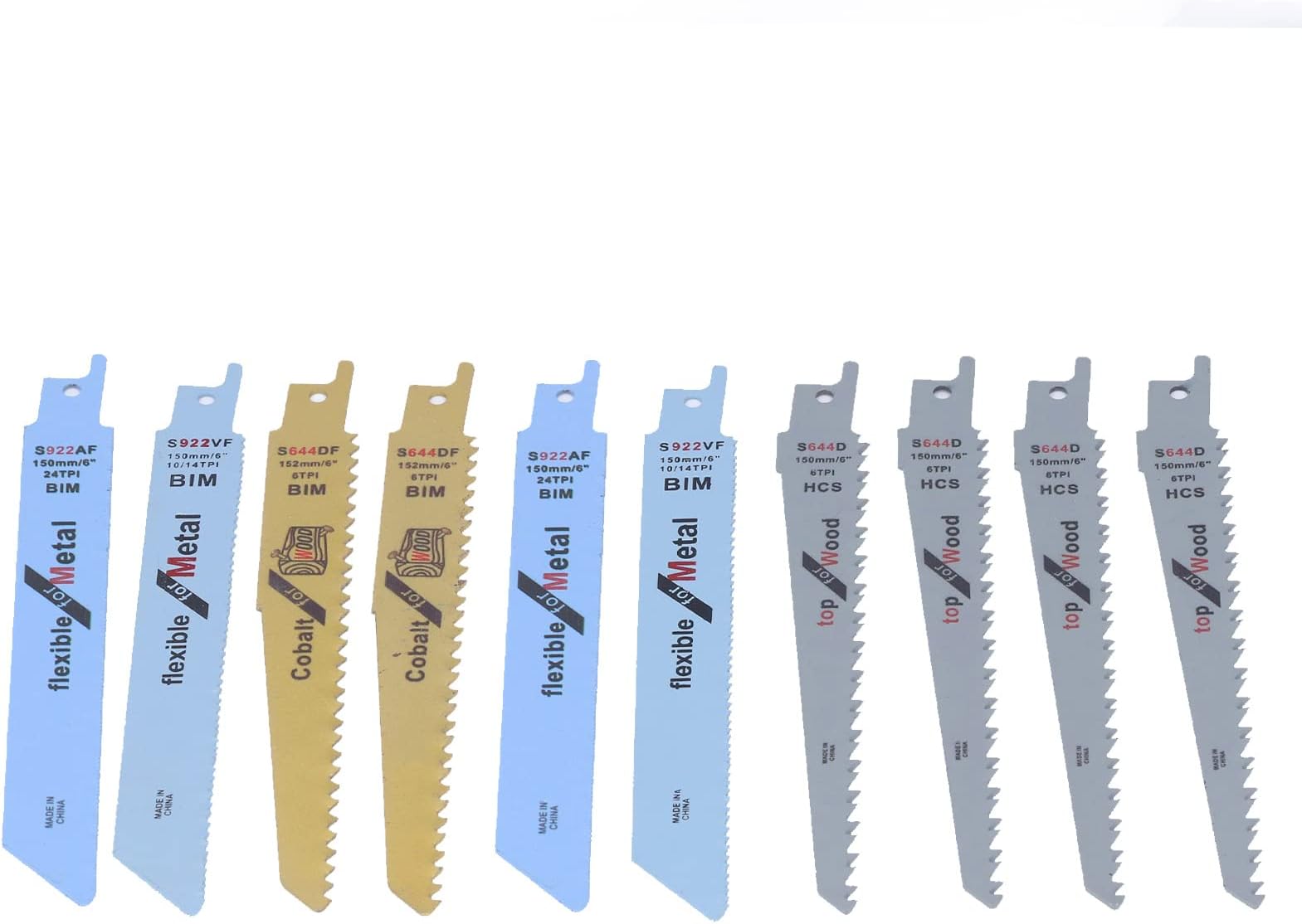 10Pcs Reciprocating Saw Blades, High Carbon Steel, Durable Bimetal Blades for Wood and Metal Cutting, Compatible with Various Reciprocating Saws